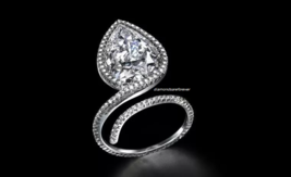 Lab-Created Colorless White Pear &amp; Round Cut Diamonds Luxury Wrap Design... - $466.52