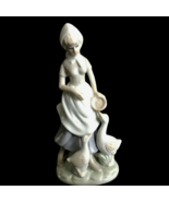 Vintage Girl With Geese Porcelain Figurine Hand Painted Collectible 8&quot; Tall - £34.37 GBP
