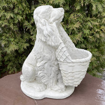 Concrete Cocker Spaniel Garden Statue 18&quot; Outdoor Dog Holding A Cement F... - £183.02 GBP