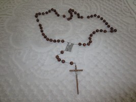Vtg. MADONNA &amp; CHILD Carved Round Wooden PRAYER ROSARY BEADS - 59&quot; Long - £27.52 GBP
