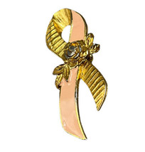 Vintage 1993 Avon Breast Cancer Pink Ribbon Brooch Pin Awareness Gold Tone - £15.95 GBP