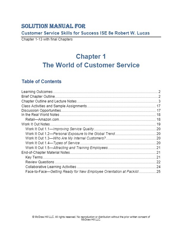 Solution Manual for Customer Service Skills for Success ISE 8e Robert W.... - $17.20
