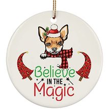 hdhshop24 Believe in Magic Christmas Brown Puppy Chihuahua Dog Circle Or... - £15.53 GBP