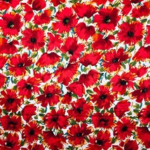 Poppies Floral Fabric Red Flowers Minerva Jardin Remnant Stretch Cotton Sateen - £32.18 GBP