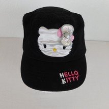Sanrio Hello Kitty Black Flat Cap Glitter Baseball Hat Size Small Kids Pretty - £12.34 GBP
