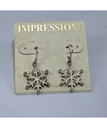 Impressions Snowflake Sparkling Earrings Hoop Dangling Winter Christmas - $11.30