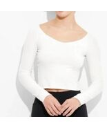 Wild Fable Shirt Women&#39;s  White Long Sleeve V-Neck Cropped T-Shirt Size ... - €10,96 EUR