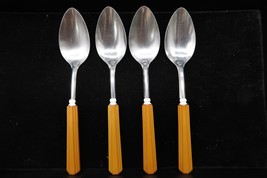 Vtg Set of 4 Bakelite Tablespoons Stainless Steel Flatware Yellow Butter... - $731.52 MXN