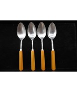 Vtg Set of 4 Bakelite Tablespoons Stainless Steel Flatware Yellow Butter... - $39.99