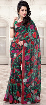Designer Indian Faux Georgette Saree with Multicolor Printed Designs Par... - £70.77 GBP