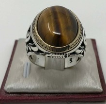 925Sterling Silver Natural Certified 5Ct Oval Shape Tiger Eye Valentine Men Ring - £61.01 GBP