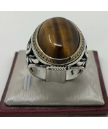 925Sterling Silver Natural Certified 5Ct Oval Shape Tiger Eye Valentine Men Ring - £60.83 GBP