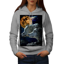 Wellcoda Wolf Couple Moon Animal Womens Hoodie, Wild Casual Hooded Sweatshirt - £29.41 GBP