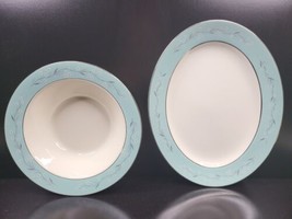 2 Pc Homer Laughlin Turquoise Melody (1) Vegetable Bowl (1) Oval Platter Vintage - £47.21 GBP