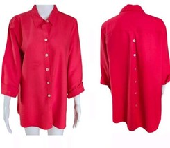 JOHN MARK Red Medium Button Down Tunic Button Down Back Of Blouse Boho L... - $33.44