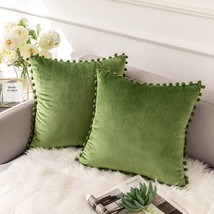 Throw Pillow Covers with Pom Poms Soft Particles Velvet Solid Cushion Covers 18  - £28.98 GBP