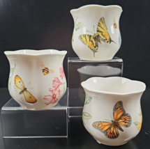 3 Pc Lenox Butterfly Meadow Votive Candleholder Set Floral Monarch Dragonfly Lot - £25.51 GBP