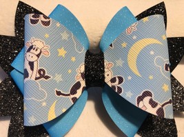 Cow Girl Hair Bow, 3 Layer. Black, Blue, And White. 4.5&quot; X 3.5&quot;. Homemade - £6.61 GBP