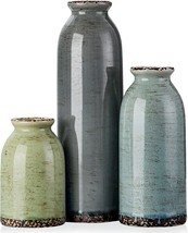 Three Small Ceramic Vases In A Set For Farmhouse Decor, Table Centerpieces, - £36.12 GBP