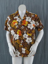 Vintage Hawaiian Shirt - Flowers on Brown by Royal Hawaiian - Men&#39;s Large  - £58.63 GBP