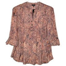 NWT Cocomo Plus Size 3X Hues of Rustic Brown Floral Print Pintuck 3/4 Sl... - $34.99