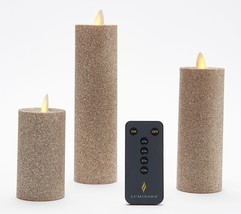 Luminara Set of 3 Flameless Slim Glitter Pillars with Remote in Champagne - £155.06 GBP