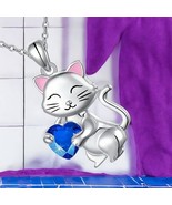 Women 22&quot; Chain Sterling Silver Love Cute Cat Kitty Pendant Necklace Gif... - €8,57 EUR