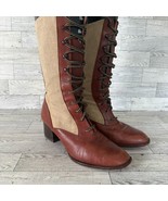 VTG Church&#39;s Lace up Boot Size 34/US 4 Brown Leather Fabric Mid Heeled B... - £41.60 GBP