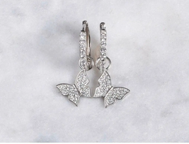 ADIRFINE 925 Sterling Silver dangling Butterfly Huggie Hoop Earrings - £37.52 GBP
