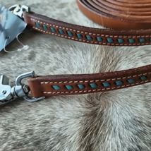 Grewel Western Chestnut Reins Turquoise Lacing Snap Ends 8' long NEW image 4