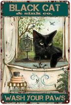 Funny Bathroom Quote Metal Tin Sign Wall Decor - Vintage Black Cat, 8X12 Inch. - £16.74 GBP