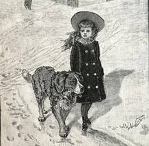 1878 Print Going To Meet Papa Lessons In English 6 x 4.75&quot; Antique - $365.67 MXN