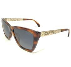 CHANEL Sunglasses 5442-A c.1077/S8 Gold Brown Horn Cat Eye Frames w Blue Lenses - £200.99 GBP