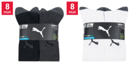 PUMA Men&#39;s Crew Sock 8-pair Select Color Black White Moisture Wicking - $19.99