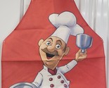 Fabric Kitchen Apron, FAT CHEF WITH WINE PLATE &amp; PLATE COVER ON RED, TU - $13.85