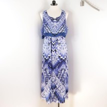 One World Women&#39;s M Blue &amp; White Tribal Print Stretch Sleeveless Maxi Dress - £19.81 GBP