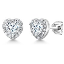 1.10 ct Heart Simulated Diamond Halo Cluster Stud Earrings 14K White Gold Plated - £29.47 GBP