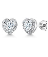 1.10 ct Heart Simulated Diamond Halo Cluster Stud Earrings 14K White Gol... - £29.40 GBP