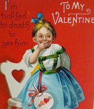 Valentines Day Postcard Unsigned Ellen Clapsaddle Germany Tickled To Death Girl - $17.10