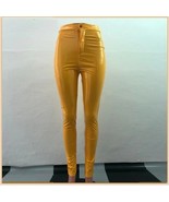 Bright Yellow Tight Fit Faux Leather High Waist Front Zip Up Legging Pen... - £54.53 GBP