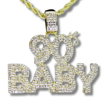 90&#39;s Baby Iced Cz Pendant 14k Gold or Silver Plated 24&quot; Necklace Hip Hop Jewelry - £7.41 GBP