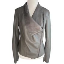 Blanknyc Womens Moto Jacket Gray Asymmetric Zip Waist Length Lined Light... - $41.57