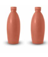 Terracotta Natural Handmade Water Bottle 1000ml Pack of 2 Brown Earthen ... - $89.99