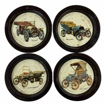 Old Time Antique Model Cars Metal Round Tin Coasters Set Of 4 - $9.19