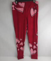 LuLaRoe Disney Tall &amp; Curvy Leggings Red With Outlined Pink Heart Designs - £7.86 GBP