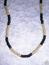 New Natural Light Tan & Black Coco Bead Wooden Strand Jewelry 16" Necklace - £4.77 GBP