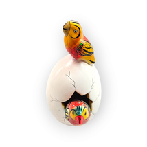 Hatched Egg Pottery Bird Orange Yellow Parrots Mexico Hand Painted Signed 253 - £22.15 GBP