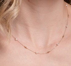 14K Pearl Station Necklace-Pearl Beaded Necklace,-June Birthstone-Pearl Jewelry - £362.98 GBP