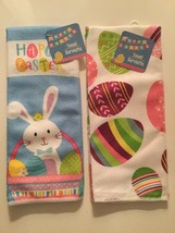2 pc set Bunny rabbit Happy Easter egg towels 15x25 inch Lot of 2 multic... - $13.99