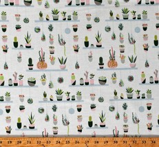 Cotton Succulents House Plants Hanging Baskets Fabric Print by the Yard D386.26 - £9.68 GBP